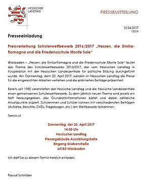 Einladung Preisverleihung